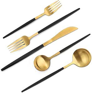 VANVRO Matte Black Gold Silverware Set, 40-Piece Stainless Steel Flatware Set, Satin Finish table... | Amazon (US)