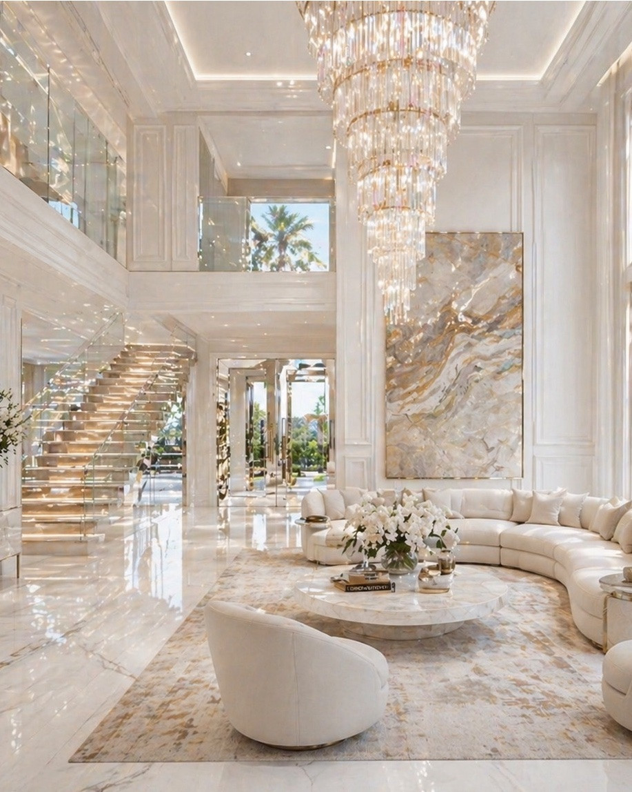 Where architectural lighting meets sculptural living.

This double-height space is anchored by statement chandeliers that define the entire atmosphere—clean, elevated, and intentional. The seating is soft yet structured, designed for both visual impact and comfort, while oversized planters bring in that organic balance every high-end space needs.

Every element works together—lighting, form, and scale—to create a space that feels complete the moment you walk in.

If you’re building a room that feels elevated without overthinking every piece, this is your starting point.
Shop the details.

#LTKHome #LTKvlog