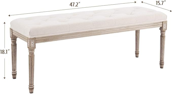 VONLUCE Extra-Long French Vintage Bench with Padded Seat & Rubberwood Legs, 47" Upholstered Entry... | Amazon (US)