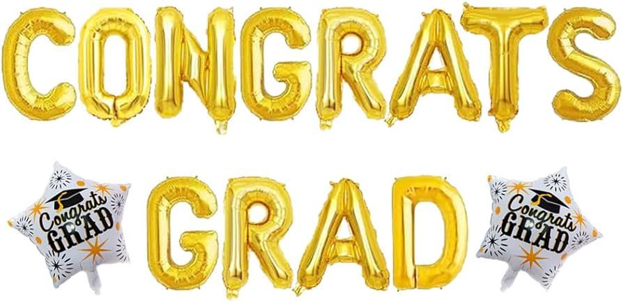 Congrats Grad Balloons, Gold 16Inch Balloons For Graduation Party Supplies, Congrats Grad Party D... | Amazon (US)