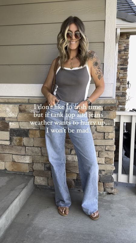 Casual spring outfit

Tank top - large, color is gray even though it looks green on the model
Jeans - sized up 31x34”
Sandals - linked similar 

#LTKVideo #LTKSeasonal #LTKmidsize
