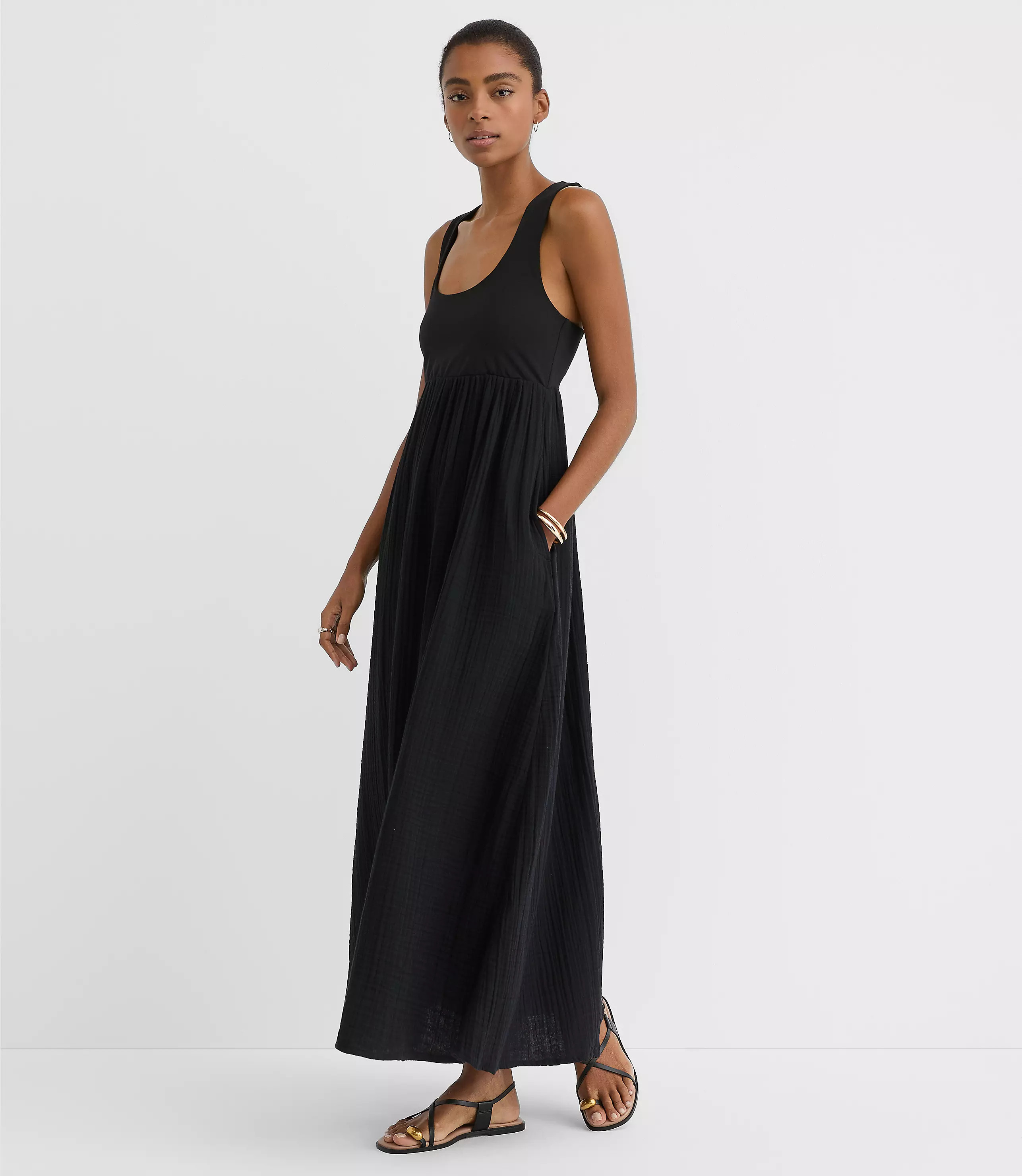 LOFT Beach Triple Cloth Mixed Media Maxi Pocket Dress | LOFT