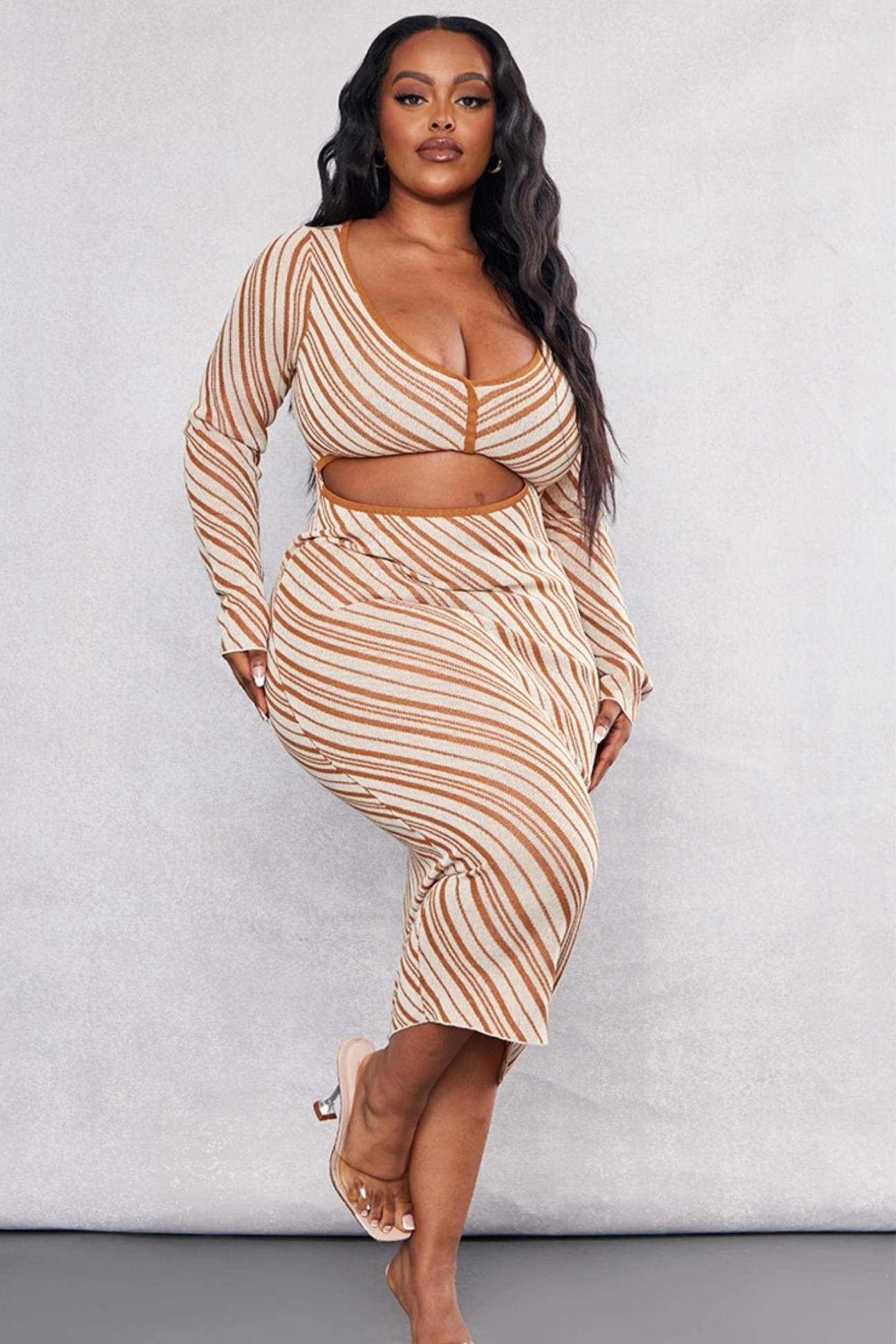 PLT Plus Brown Stripe Cut Out Midi Dress

#LTKunder100 #LTKcurves #LTKunder50
