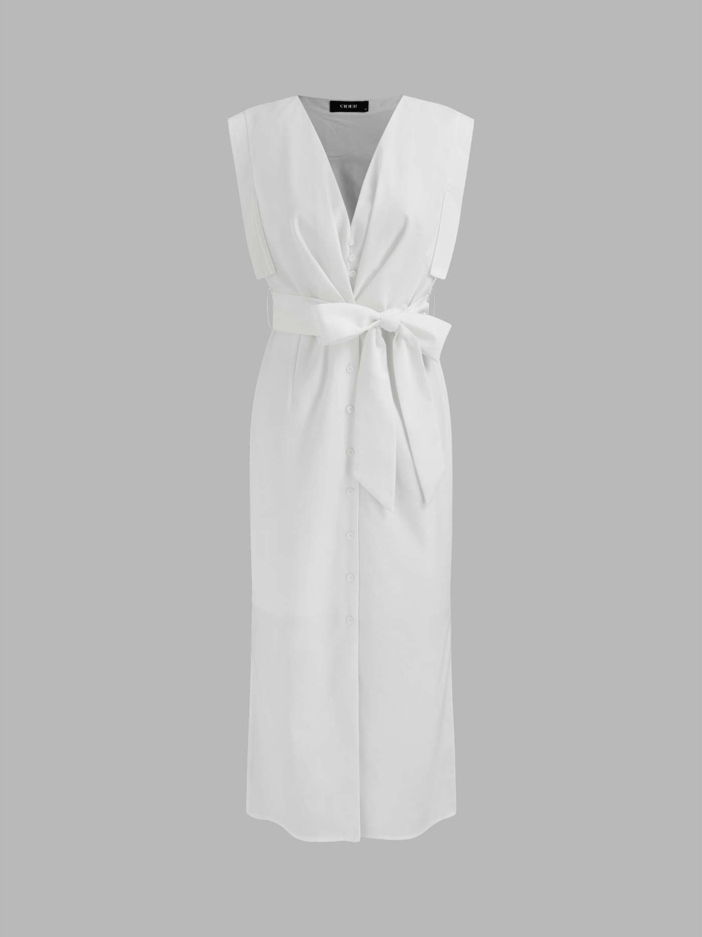 Linen-blend V-neck Solid Button Maxi Shirt Dress With Belt... | Cider