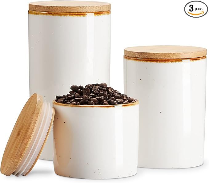 ONEMORE Ceramic Storage Jars Food Storage Canisters With Bamboo Lids Set of 3 Speckled Coffee Con... | Amazon (US)