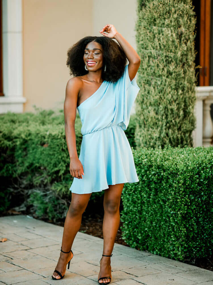 Mykonos One Shoulder Blue Mini Dress | Confête