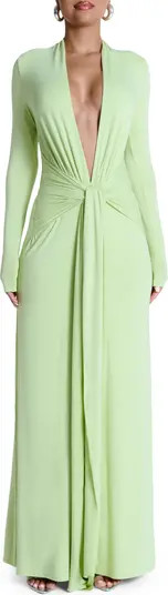 Naked Wardrobe Plunge Neck Long Sleeve Stretch Jersey Maxi Dress | Nordstrom | Nordstrom