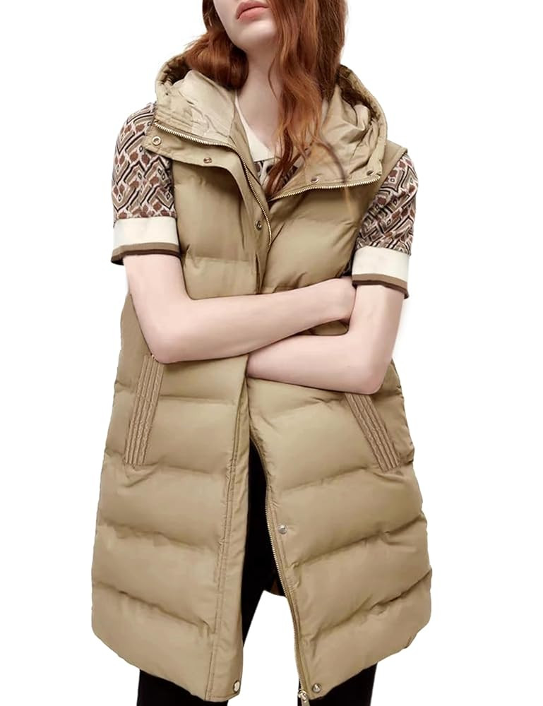 Tanming Women's Long Puffer Vest Casual Sleeveless Puffy Jacket with Removable Hood | Amazon (US)