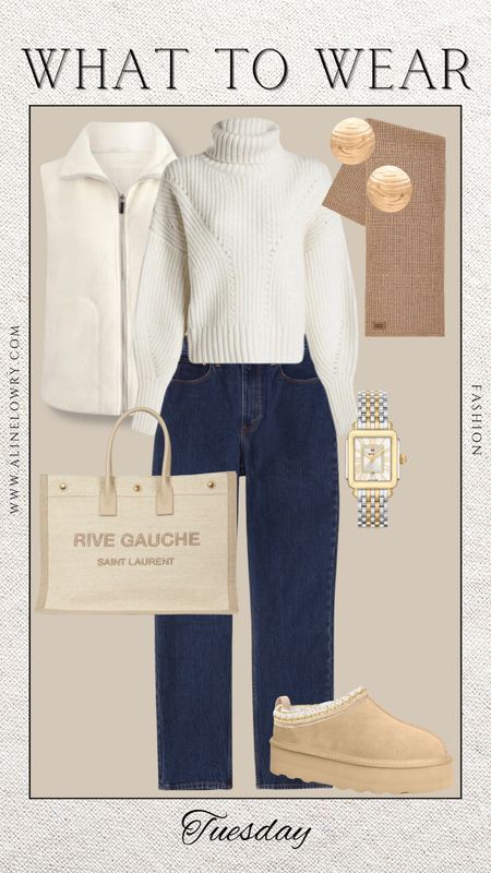 What to wear - Tuesday. Casual chic outfit idea, casual style, crew neck sweater, flattering jeans, UGGs dupe 

#LTKstyletip #LTKU #LTKSeasonal