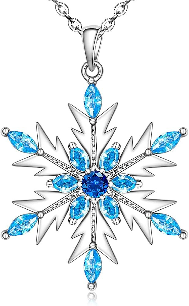Holiday Snowflake Necklace for Women Girls Christmas Gifts Winter Necklace Sterling Silver Blue T... | Amazon (US)