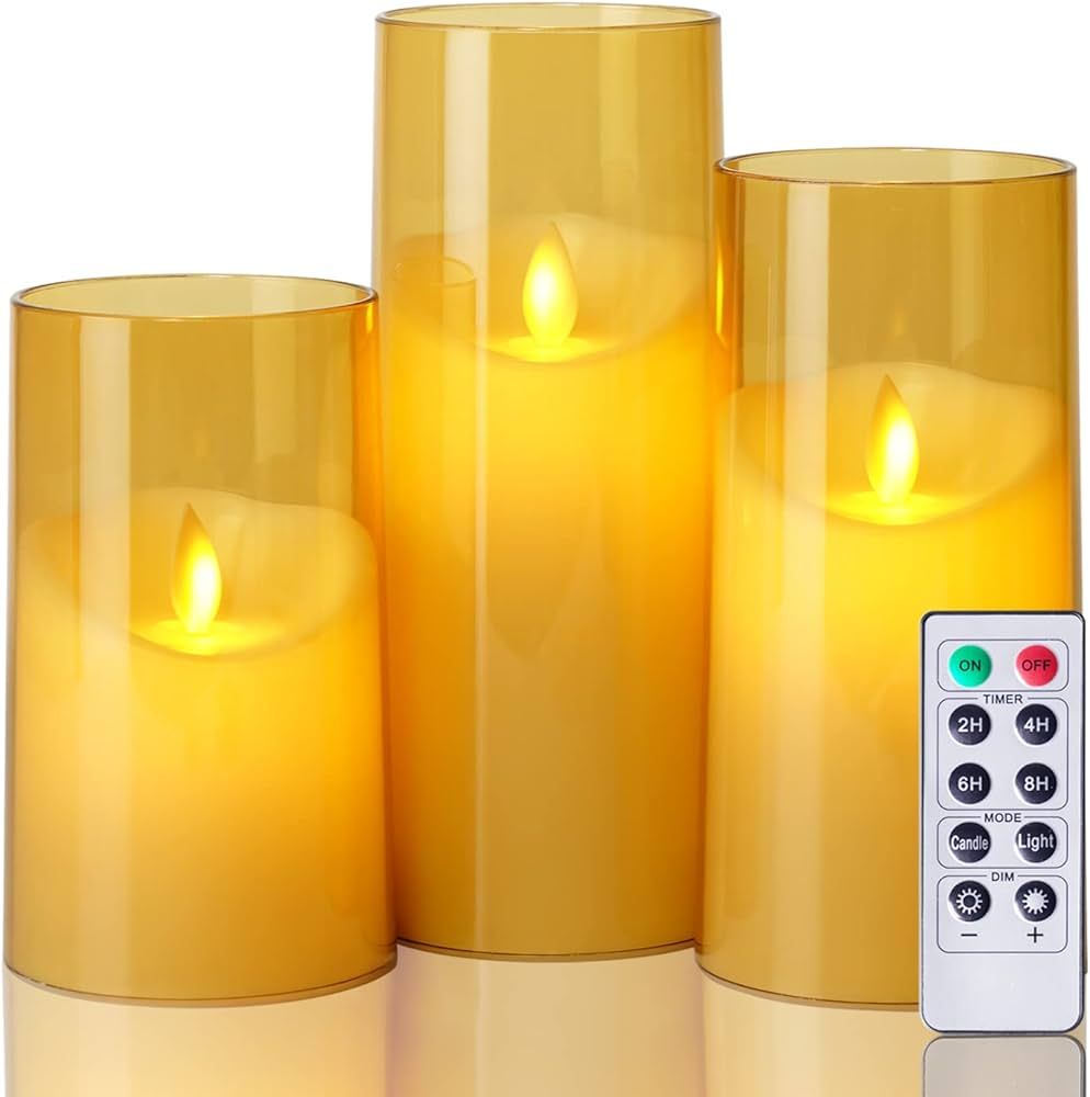 5plots 3”x 5”6”7” Gold Flameless Flickering Candles, Unbreakable Glass Battery Operated L... | Amazon (US)