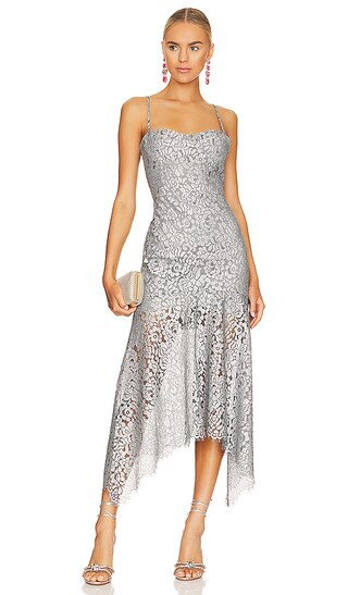 Issy Lace Midi Dress in Silver | Revolve Clothing (Global)