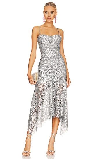 Issy Lace Midi Dress in Silver | Revolve Clothing (Global)