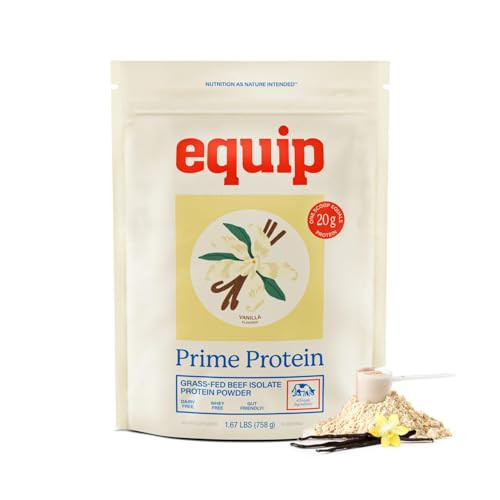 Equip Foods Prime Protein Powder | Clean, Grass Fed Beef Protein Powder | Carnivore Protein Isolate, Keto Friendly | Gluten & Dairy Free | Helps Build & Repair Tissue | 30 Servings, Vanilla (No Sugar) | Amazon (US)