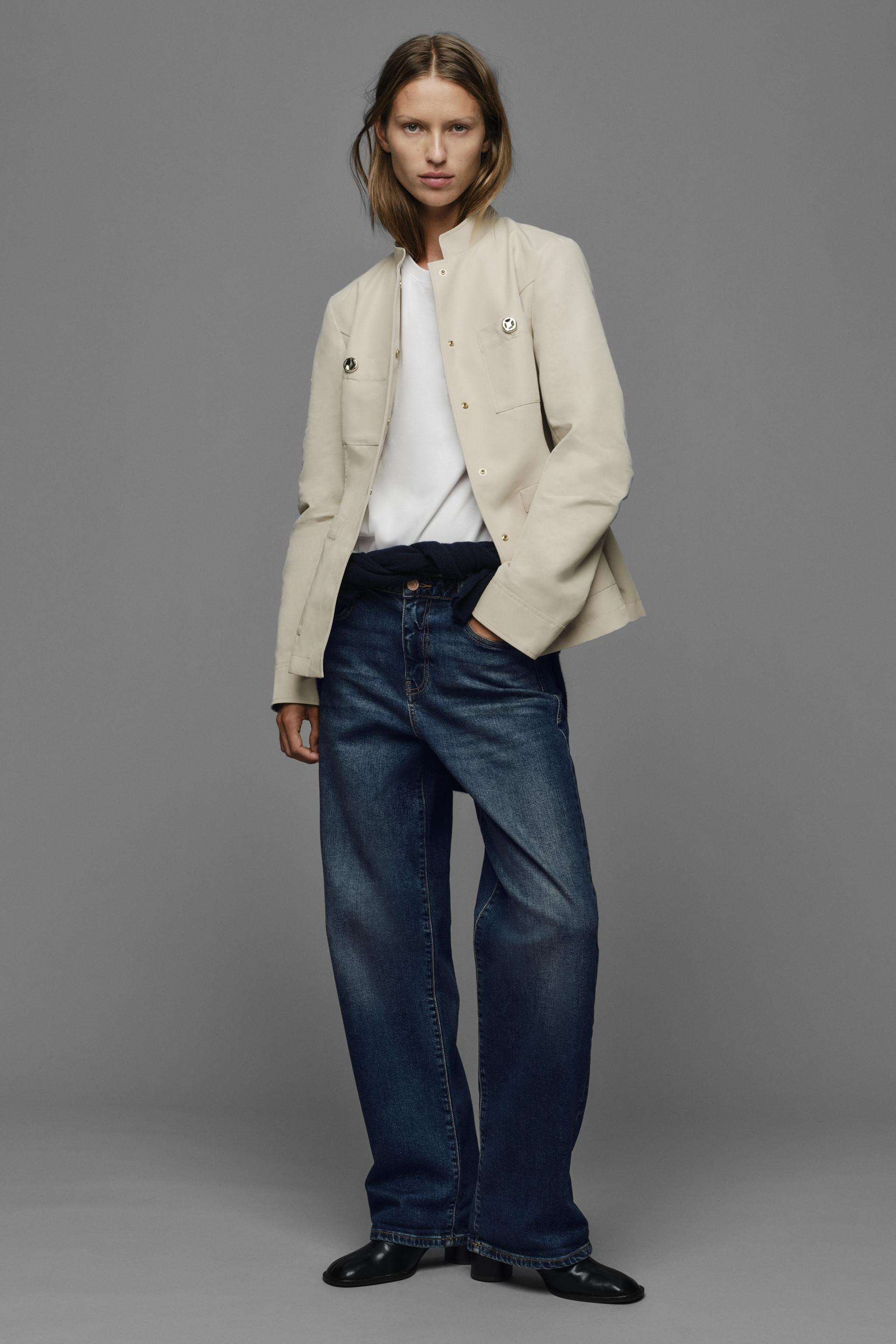 Zara - Fitted Stand-Up Collar Jacket - Ecru - Xs - Woman | Zara US
