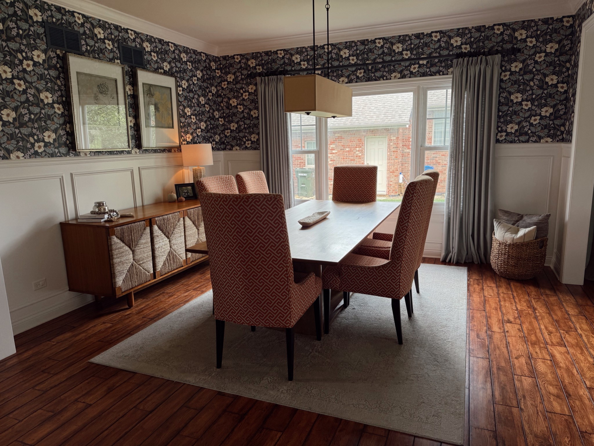 Dining room info - 

Wallpaper - from Photowall print Fluer Denim Premium Matte 
Curtain panels - Twopages - Isabella Heavyweight Cotton Drapery Pleated Winter Skye with pinch pleat - use code JAMIEHABS for 24% off your order 

Dining inspo, dining room, home inspo, home decor, wallpaper 

#LTKStyleTip #LTKHome