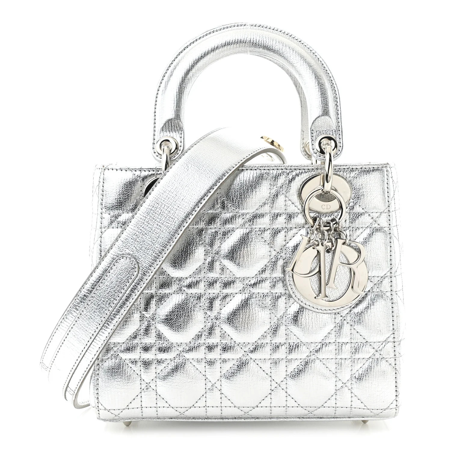 Christian Dior Metallic Grained Calfskin Cannage Small Lucky Badges My Lady Dior Silver 1746468 | FASHIONPHILE (US)