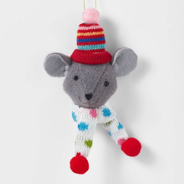 Animal Head with Scarf Mouse Christmas Tree Ornament Gray - Wondershop&#8482; | Target