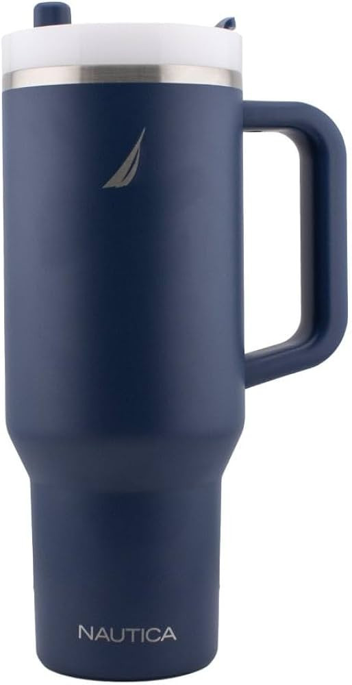 Nautica 40 oz Large Insulated Tumbler with Handle & Straw, Navy | Screw-on cap | Reusable Water B... | Amazon (US)