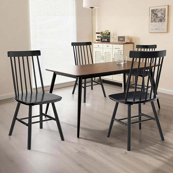 AreShark Black Dining Chairs Set of 4, Farmhouse Wooden Windsor Dining Room Chairs, Solid Wood Sp... | Amazon (US)