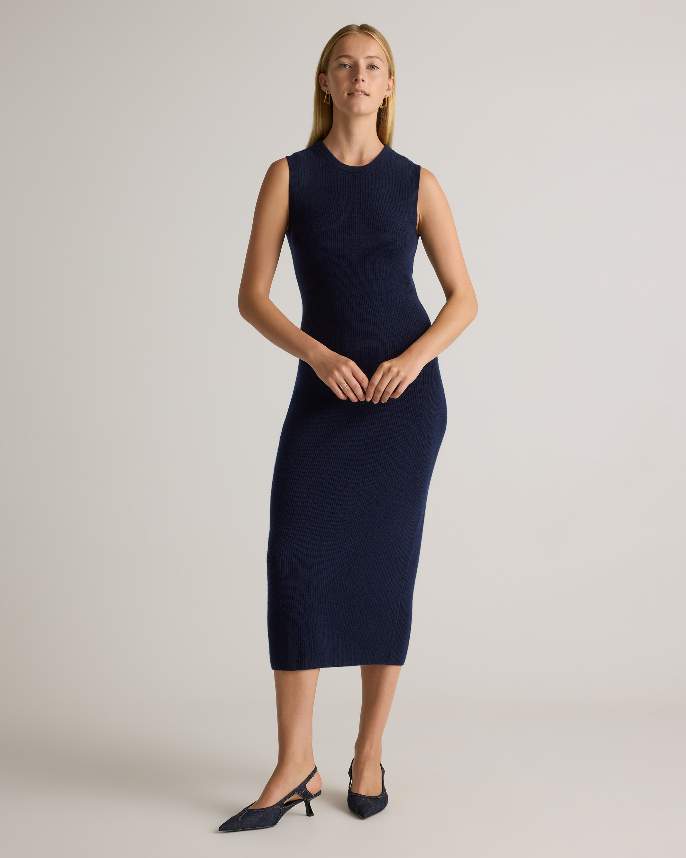 Quince | Women's Mongolian Cashmere Sleeveless Midi Sweater Dress in True Navy, Size XS | Quince