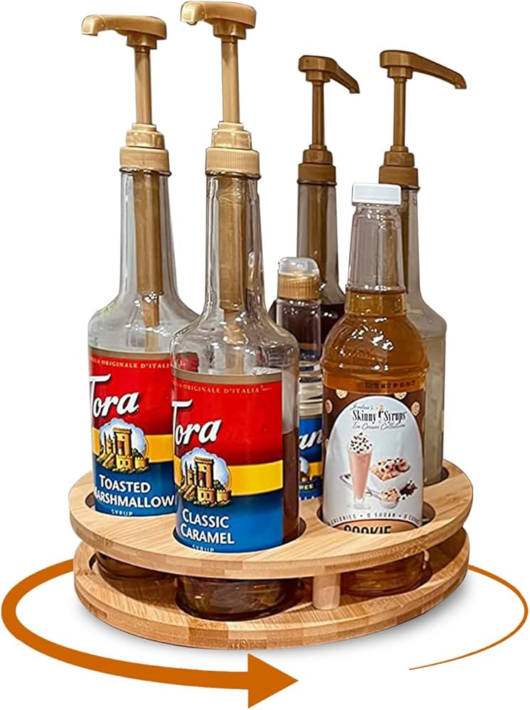 SONKONIA Coffee Syrup Organizer Rack, 7 Bottles Capacity Rotating Coffee Bar Organizer, Space-Eff... | Amazon (US)