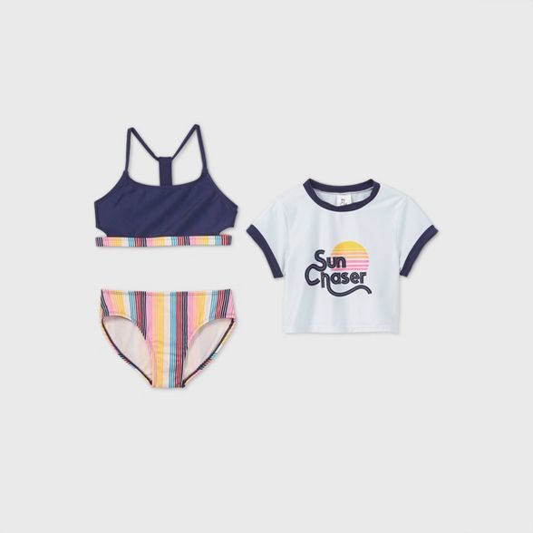 Girls' Short Sleeve Sun Chaser 3pc Bikini Set - art class™ | Target