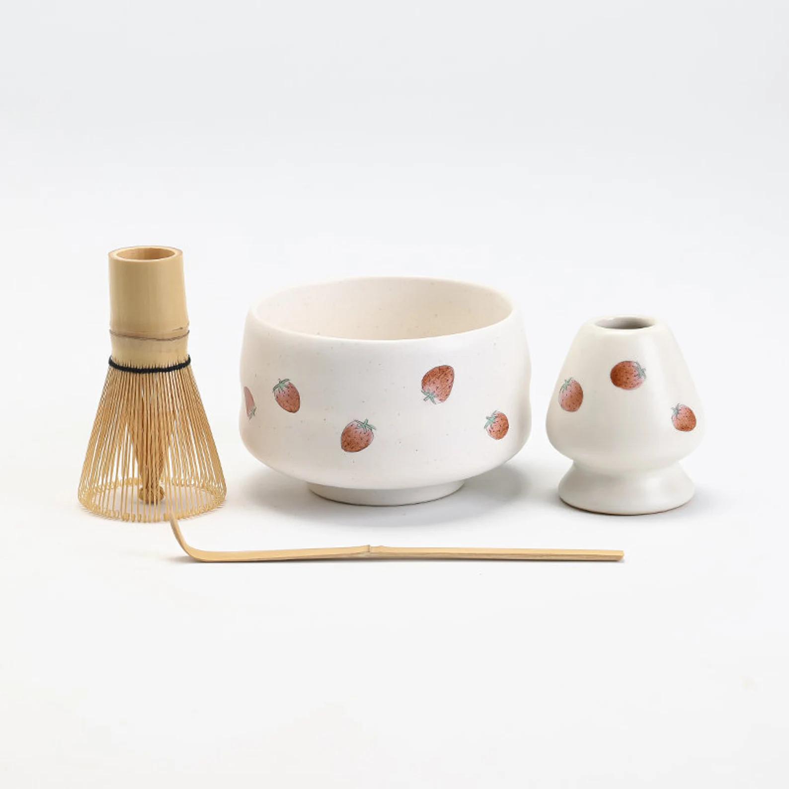 Hand-painted Strawberry Ceramic Matcha Bowl With Bamboo Whisk and Chasen Holder Matcha Tea Ceremo... | Etsy (US)