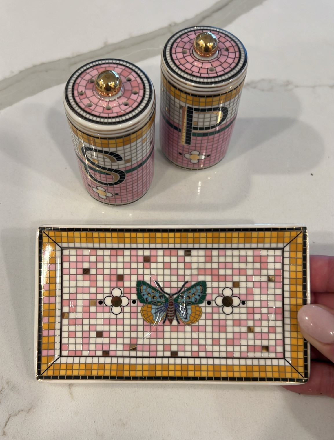 Salt and pepper shakers on tray with butterfly, spring colors, pink and yellow, for the kitchen 

#LTKhome #LTKunder50 #LTKSeasonal