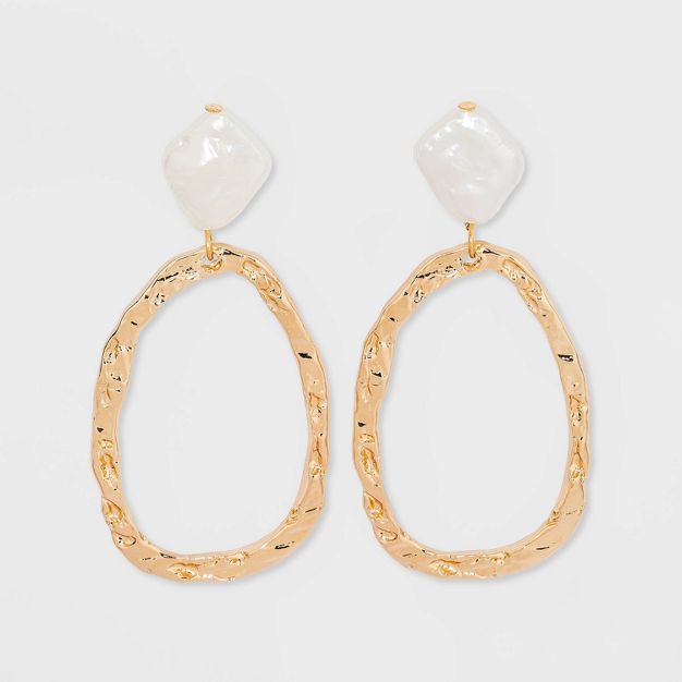 Hammered Pearl Post Organic Gold Drop Earrings - A New Day™ | Target