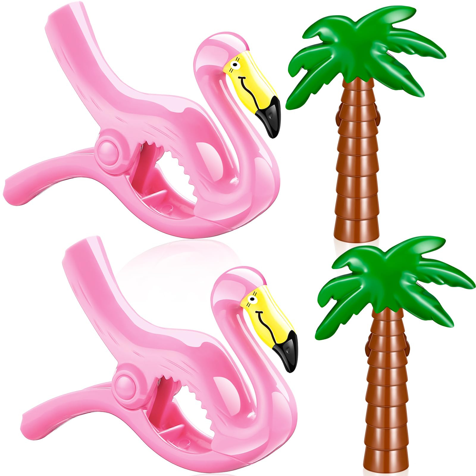 4 Pieces Beach Towel Clip Jumbo Size Chair Clips Towel Holder Clothes Pegs Christmas Stocking Clamp for Cruise Patio Pool Holiday Vacations(Flamingo, Coconut Palm,Pink, Green) | Amazon (US)