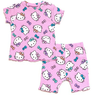 Hello Kitty Little Girls Ribbed T-Shirt and Shorts Outfit Set Pink 5 | Target