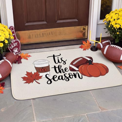 Dunzy Fall Football Welcome Door Mat Tis The Season Doormat, Polyester | Amazon (US)
