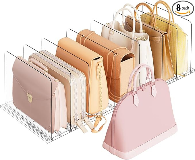 Criusia Adjustable Closet Purse Organizer Rack – 28.8" Extra-Long Shelf Divider with 6 Base Pan... | Amazon (US)