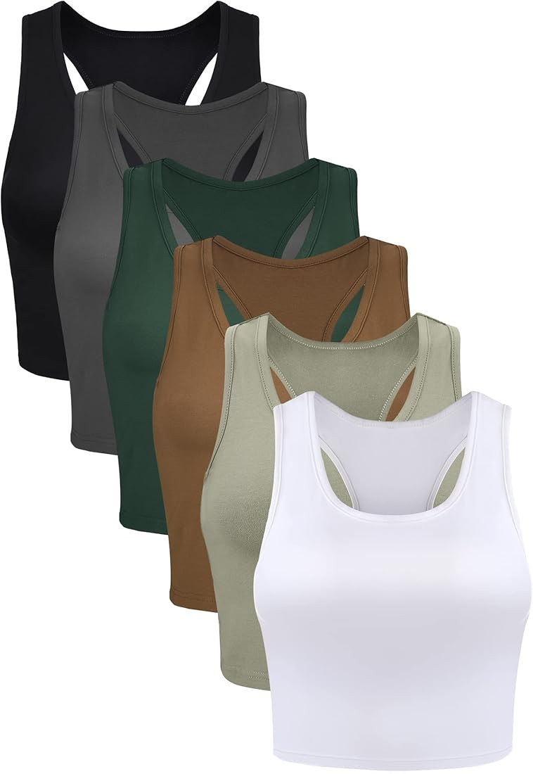 6 Pieces Basic Sleeveless Racerback Sports Crop Tank Tops for Women Girls Daily Wearing | Amazon (US)