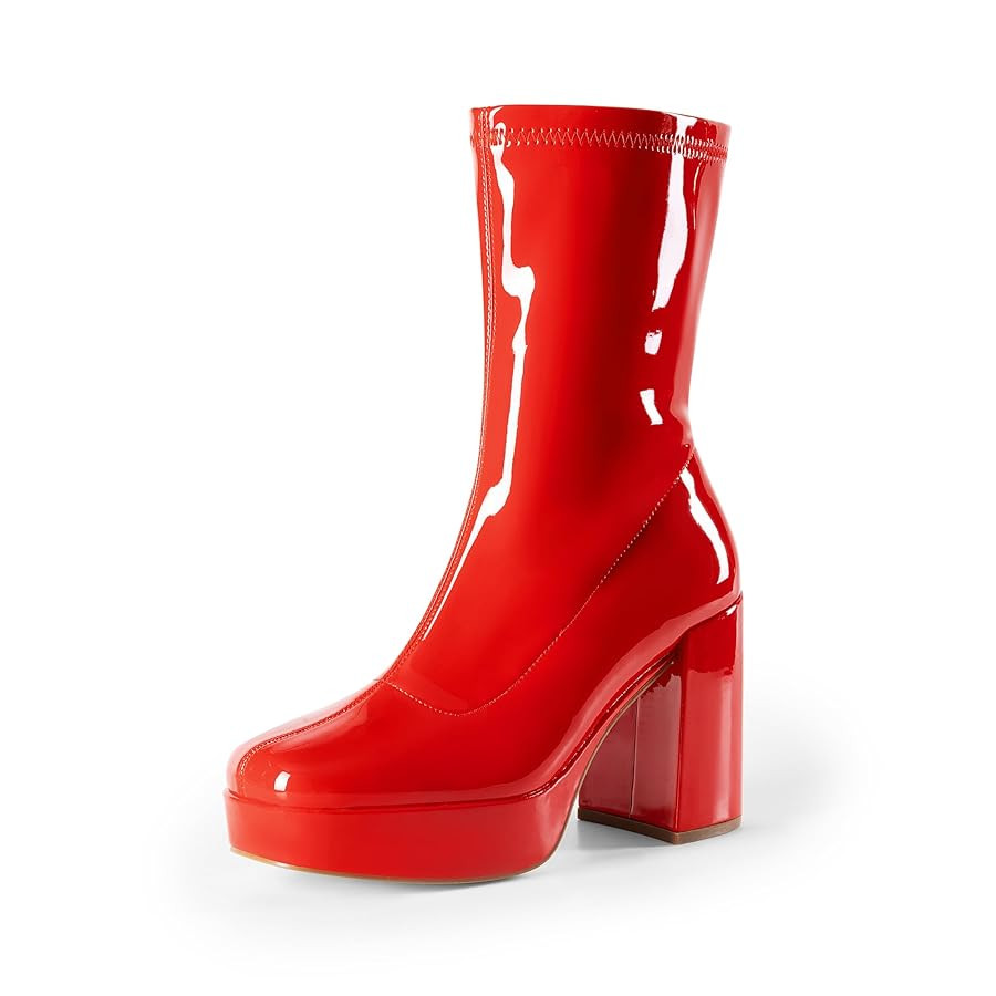 DREAM PAIRS Women's Mid Calf Gogo Boots Platform High Chunky Block Heel Square Toe Ankle Boots | Amazon (US)