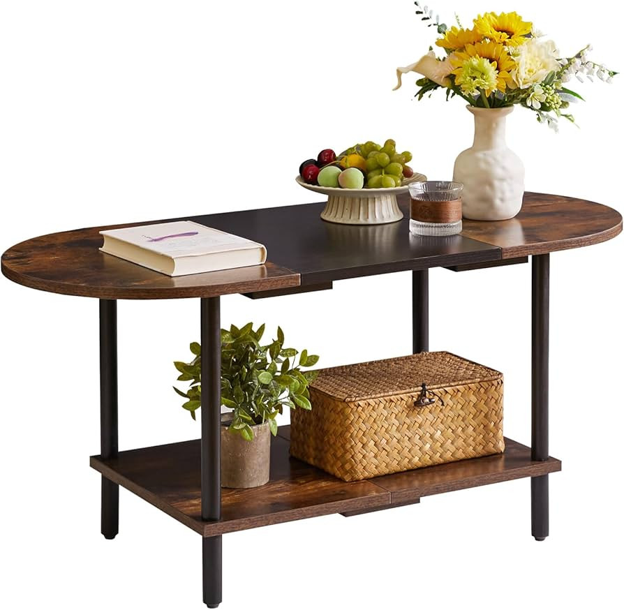 Mid Century Modern Coffee Table, Rustic Coffee Table Unique Color Contrast Design, 2-Tier Center ... | Amazon (US)