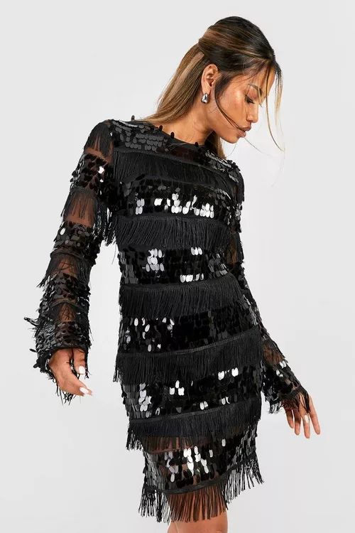 Sequin and Tassel Long Sleeve Bodycon Party Dress | Boohoo.com (US & CA)