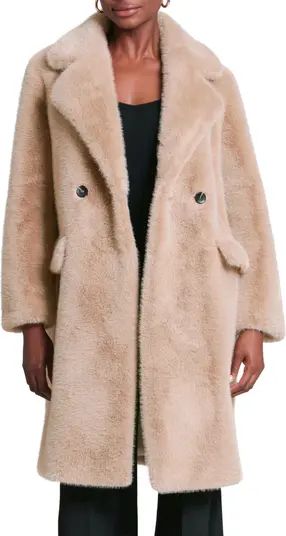 Relaxed Fit Longline Double Breasted Faux Mink Coat | Nordstrom