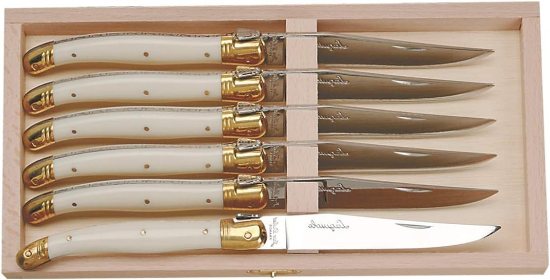 Jean Dubost 6 Steak Knives with Ivory Colored Handle in a Wood Box MADE IN FRANCE | Amazon (US)
