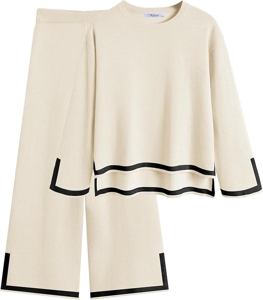 Arshiner Girl's 2 Piece Outfits Long Sleeve Knit Pullover Sweater Tops Wide Leg Pants Casual Fall... | Amazon (US)