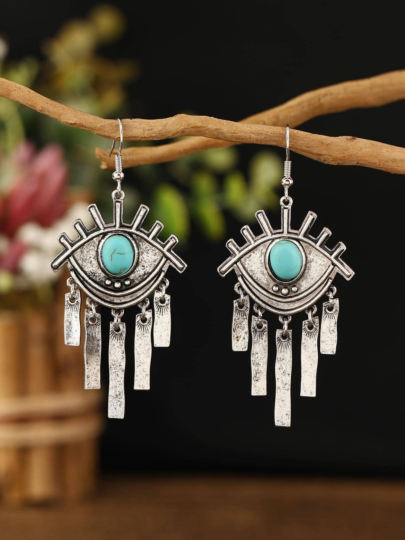 1pair Bohemian Style Retro Antique Design Turquoise Eye Dangle Earrings | SHEIN