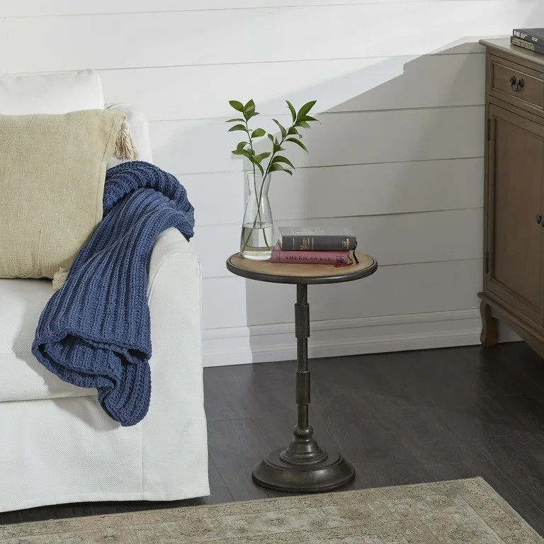 DecMode 14" x 21" Black Metal Accent Table with Brown Wood Top, 1-Piece | Walmart (US)