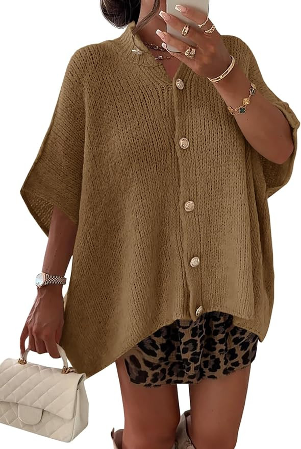 Saodimallsu Womens Oversized Cardigan Sweaters Short Sleeve Button Down Casual Lightweight Loose ... | Amazon (US)