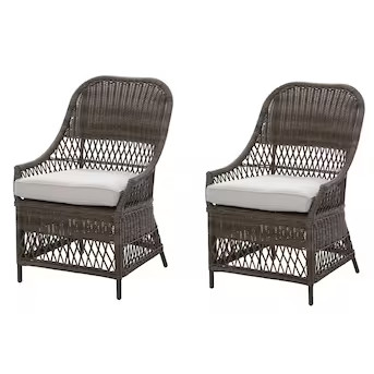 allen + roth Maitland Set of 2 Wicker Brown Steel Frame Stationary Dining Chair with White Cushio... | Lowe's