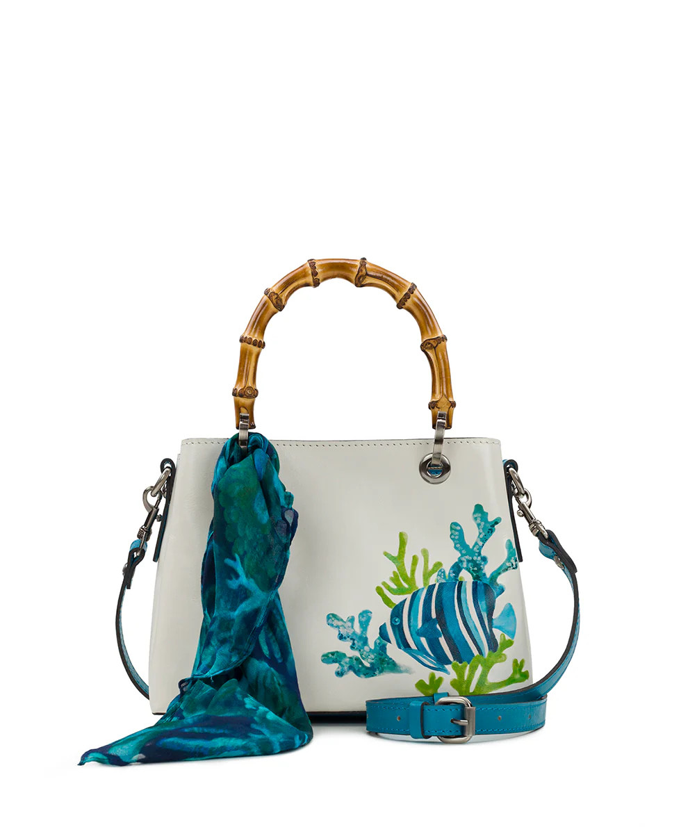 Empoli Satchel with Deep Blue Sea Scarf 
         Striped Fish Spot Print | Patricia Nash Designs