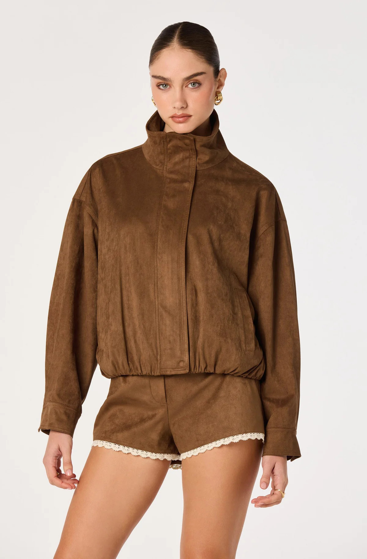 Cooper Faux Suede Bomber Jacket - Chestnut / XS | ASTR The Label (US)