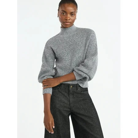 Scoop Women's Shaker Stitch Turtleneck Sweater, Lightweight, Sizes XS-XXL | Walmart (US)