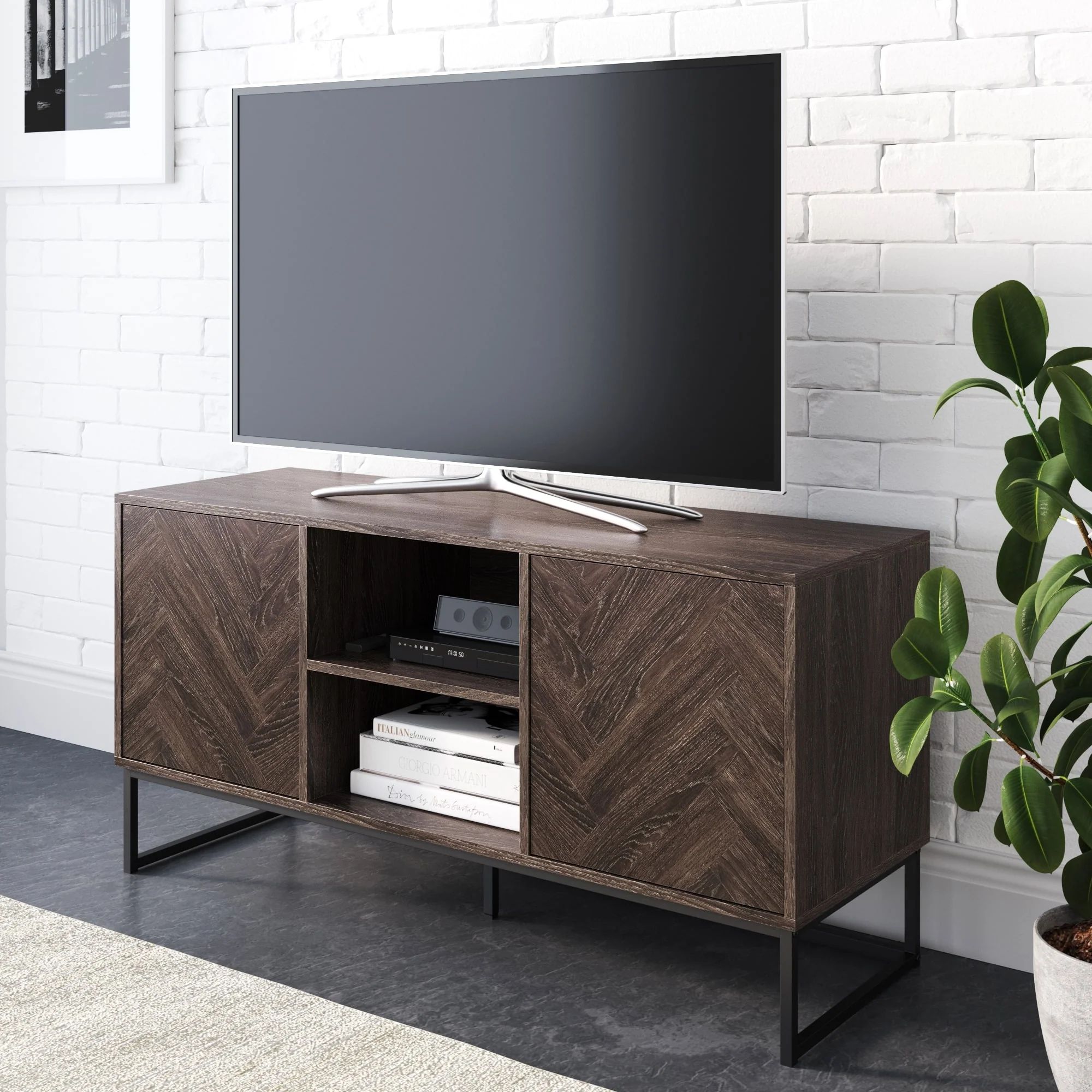 Wood Herringbone 2-Door TV Cabinet | Dylan | Nathan James