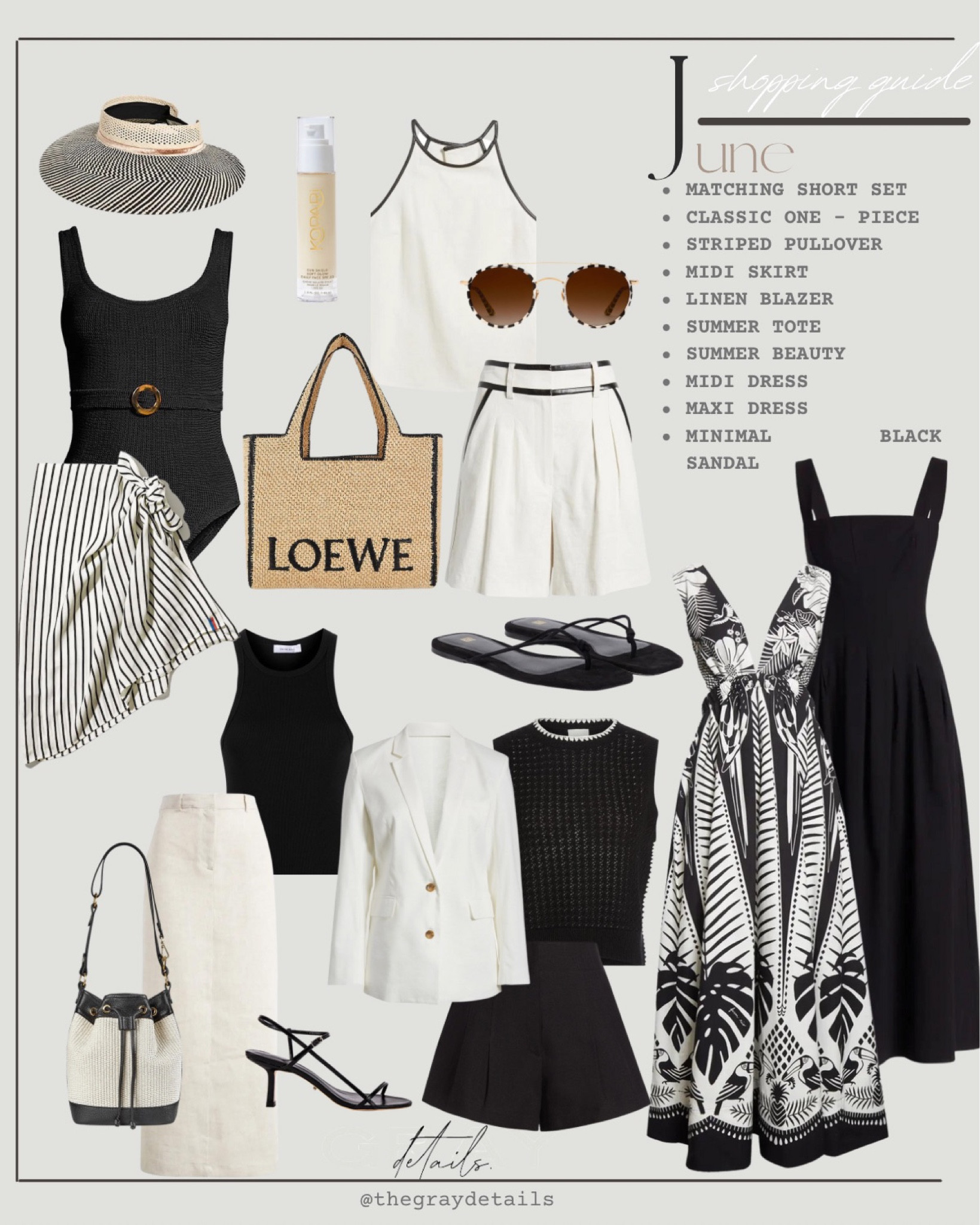 Minimal black and white capsule for June

Black one piece swimsuit
Short set
Black trouser shorts
White linen blazer
Maxi dress
Midis dress
Summer outfit
Summer tote
Sarong coverup
Tank 
Sandal

#LTKFind #LTKswim #LTKstyletip
